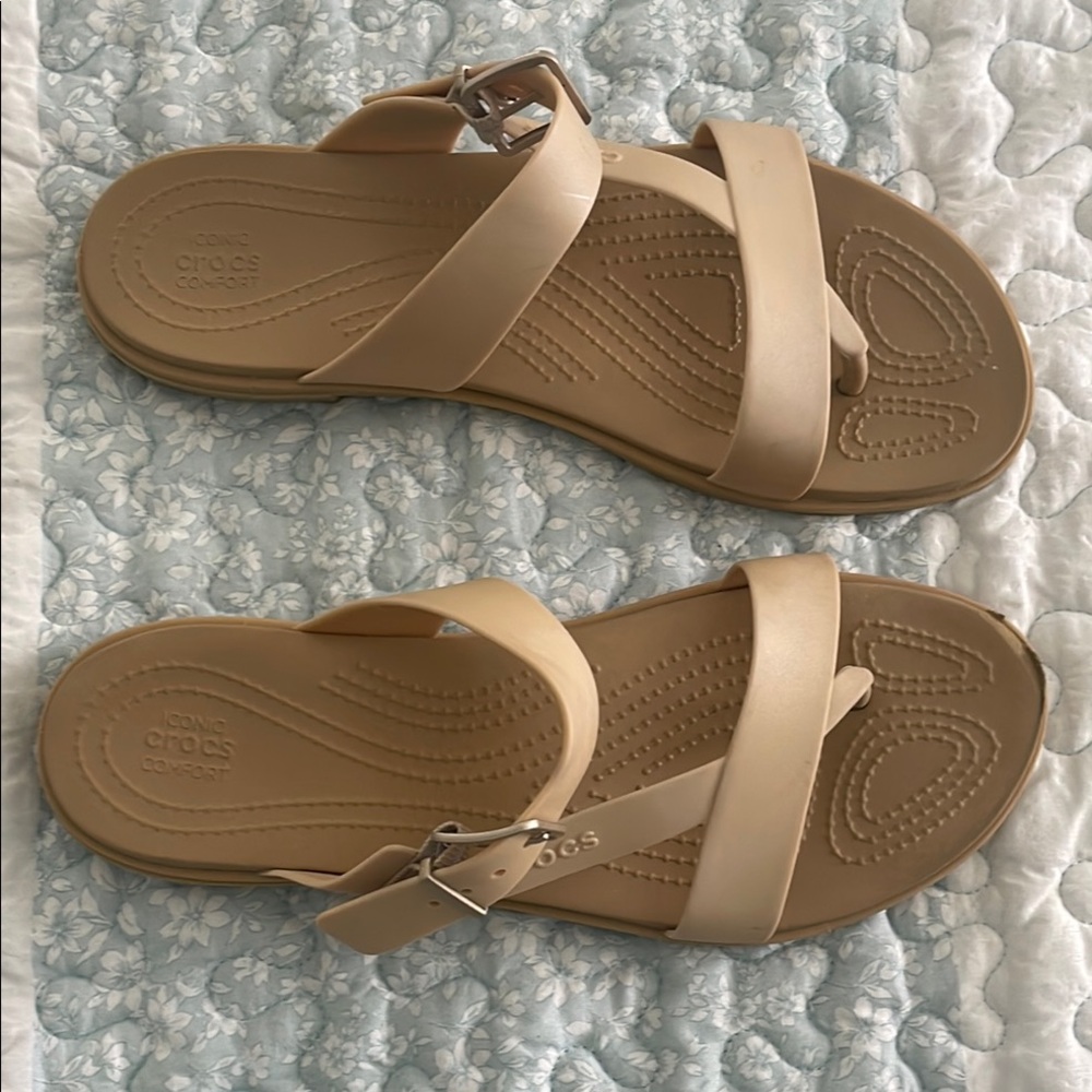 Beige Crocs Strappy Sandals